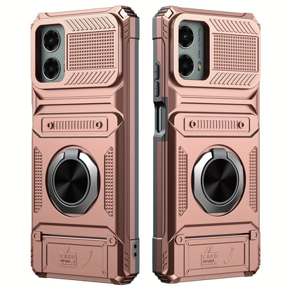 Wallet Moto G 5G 2025 2024 Case Card Holder 360° Ring Stand Dual Layer Shockproof Magnetic Car Mount Compatible Cover for Motorola Moto G 5G – Black Blue Red Rose Gold