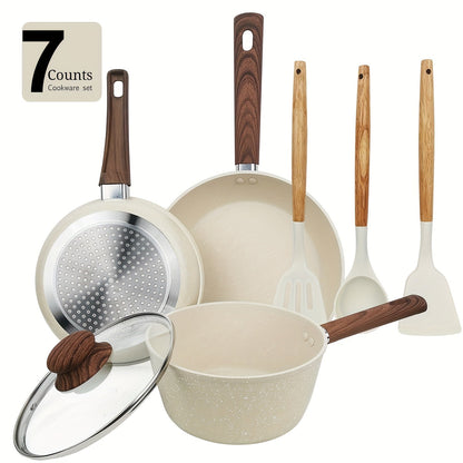 Non-Stick Cookware Set 7 12 & 15 Piece Induction Compatible – Frying Pan Steamer Silicone Spatula & Tongs | Complete Pots and Pans Cooking Set | Perfect Wedding Housewarming Gift for Friends