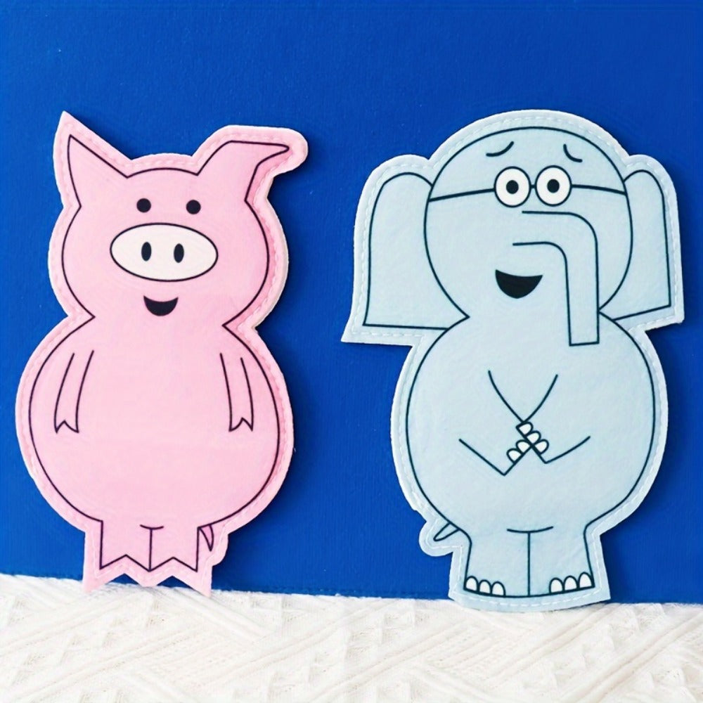Elephant and Piggie Hand Puppets Plush Stuffed Animal Props for Storytelling, Classroom Teaching & Role Play, Interactive Read-Aloud Toy for Kids Toddlers, Birthday Gift – Pink Animal & Baby Elephant