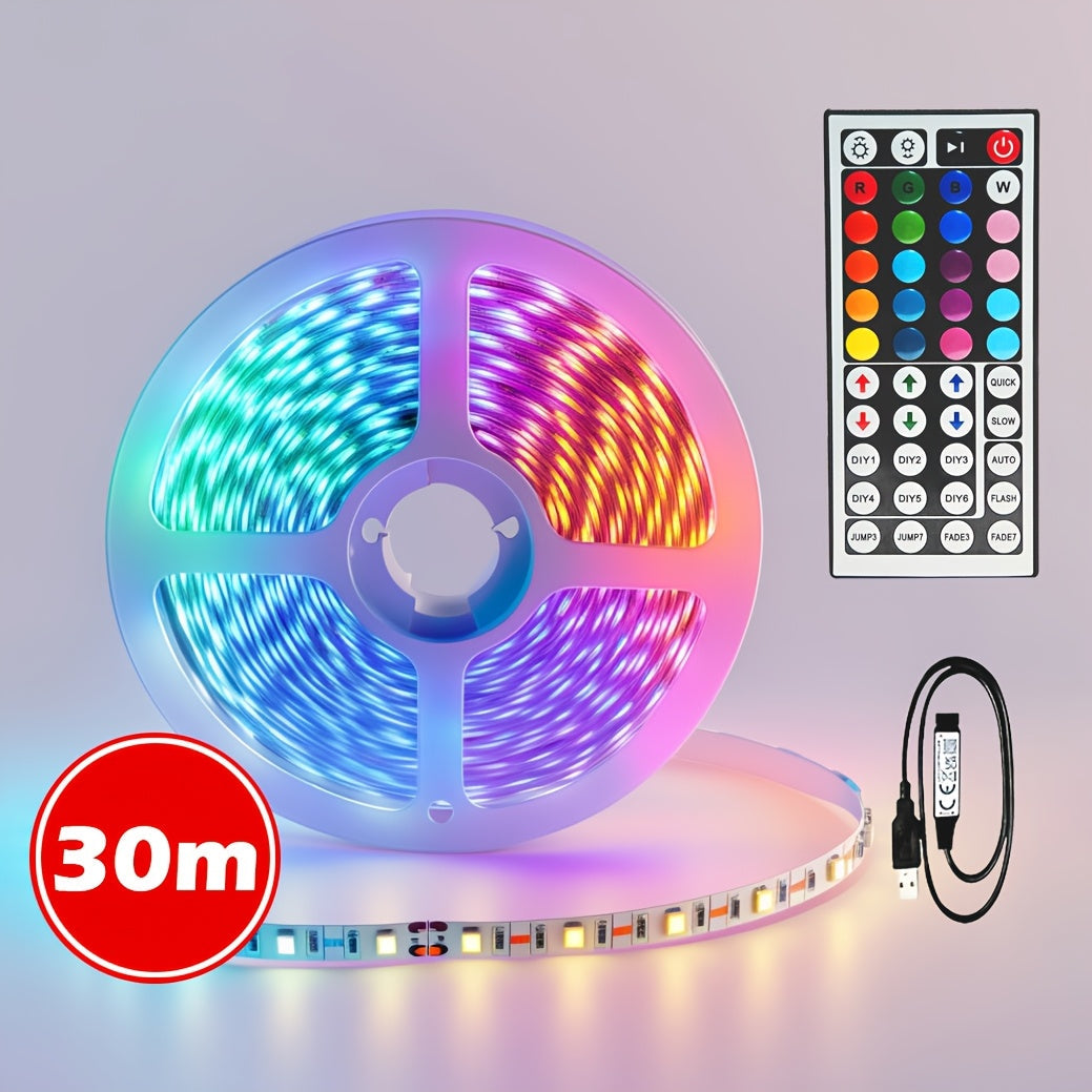 LED Strip Light SETONR RGB 100ft/30m with USB Power, App and 44-Key Remote, Music Sync and Timer Controls