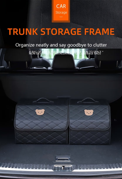 Car Trunk Organizer, Foldable Faux Leather Bow-Detail Box in 30L or 35L Size with Pink and Black Options