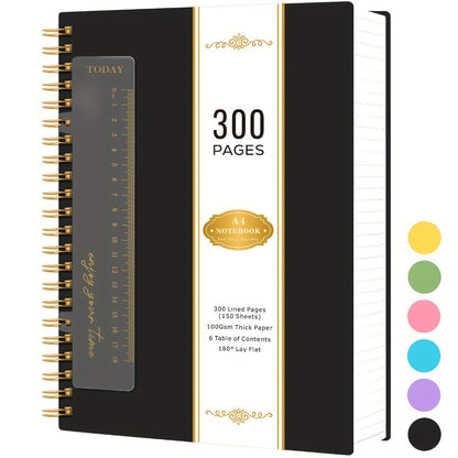 Large 300-Page Spiral Notebook with 8.5 x 11 Inch Ruled Pages and Six Hardcover Color Options