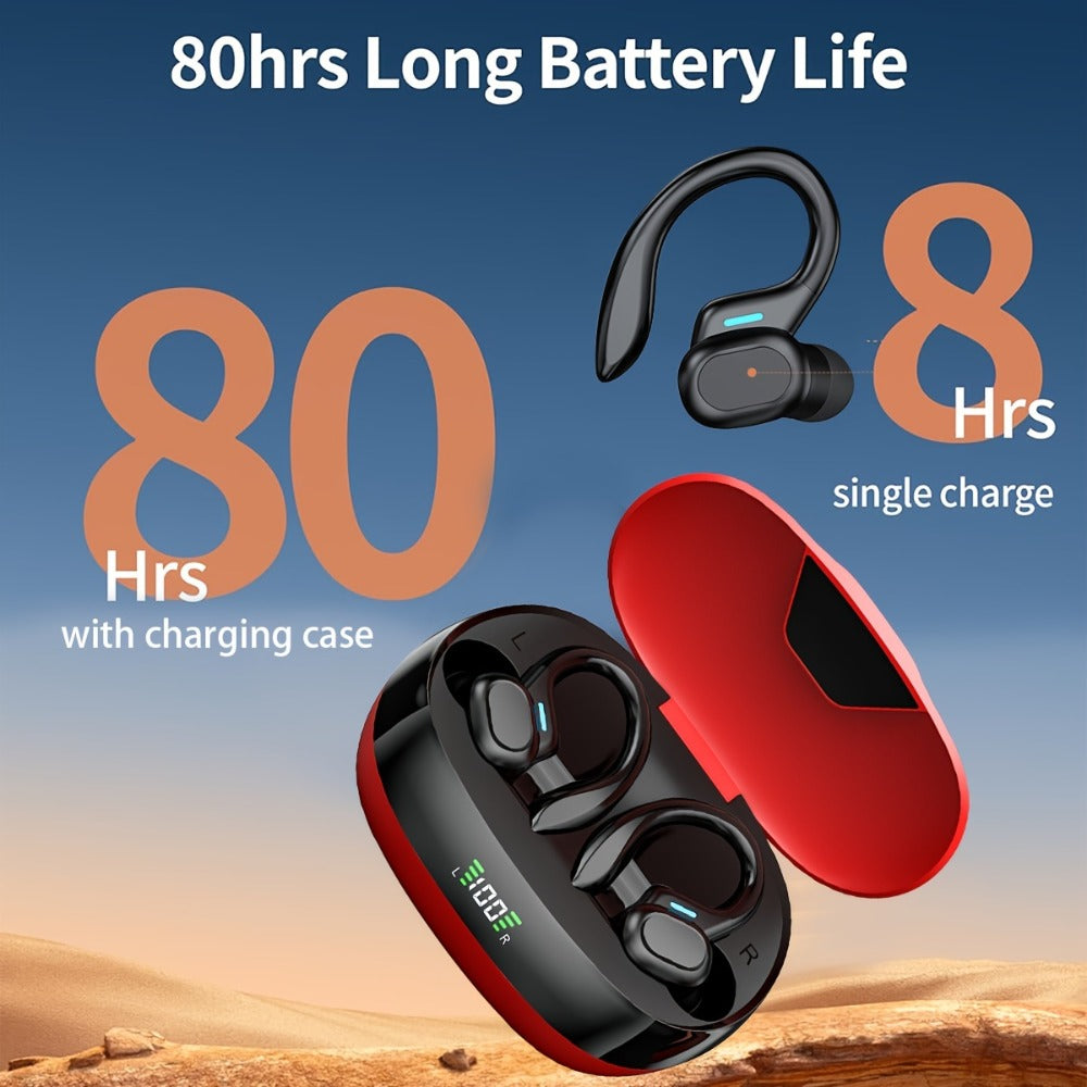 Sports Earhook TWS Earbuds ENC Noise Cancellation, LED Display Charging Case Touch Controls Type-C Charging, True Wireless Earphones Compatible with Mobile Phones for Running Gym Workout