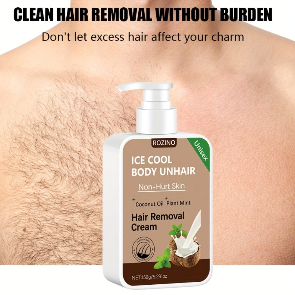 Hair Removal Cream ROZINO 150g Coconut and Mint Pump Bottle with Carton for External Body Grooming