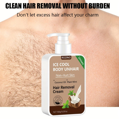 Hair Removal Cream ROZINO 150g Coconut and Mint Pump Bottle with Carton for External Body Grooming