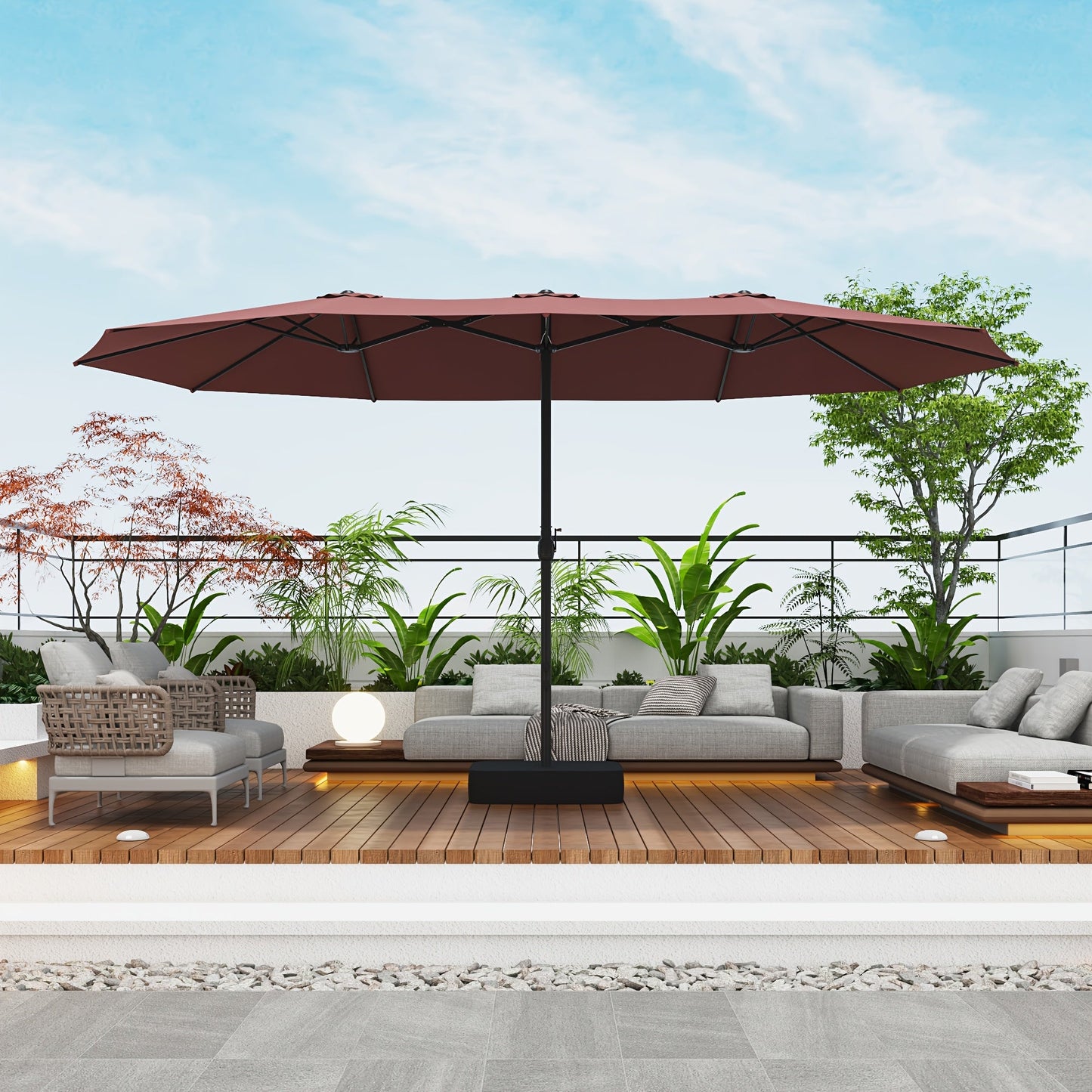 Large Patio Umbrella 15FT Double-Sided Rectangular with LED & Base