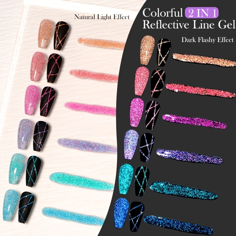 Reflective Line Nail Art Gel Set with Three 5ml LILYCUTE Bottles, Slim Liner Brushes and Two Color Group Options
