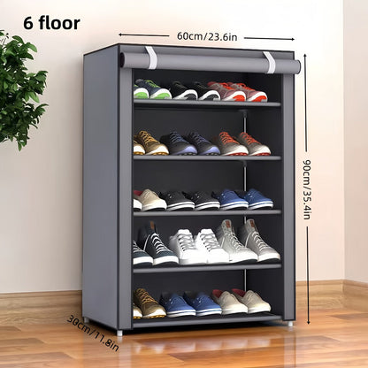 Shoe Rack with Dust Cover – 6/8/10 Tier High-Capacity Space Saving Shoe Organizer, Easy Assembly, 12mm Pipe, Entryway Closet & Wardrobe Storage Rack
