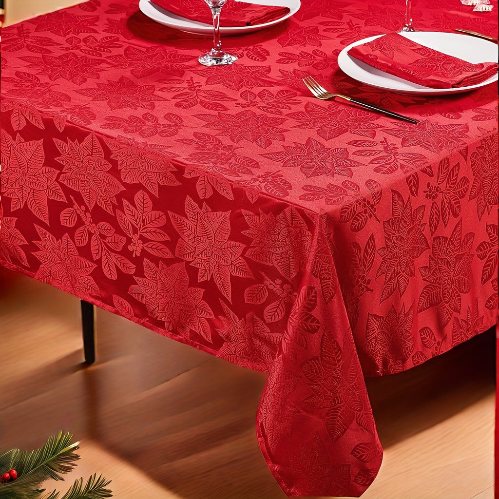 Tablecloth Red Floral Jacquard Rectangle Cover with Stitched Borders in Three Holiday Sizes