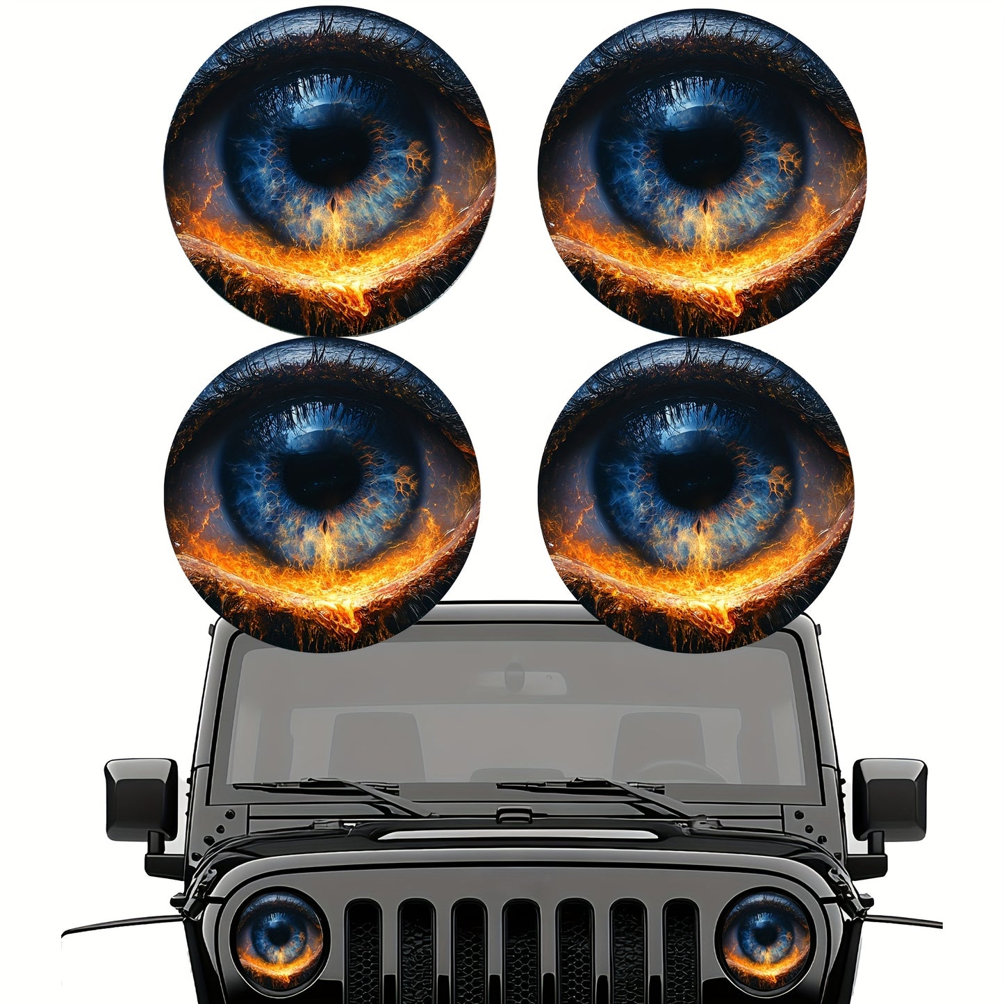 3D Beast Eye Headlight Stickers – Funny Car Headlight Decals for Jeep Round Headlights, Truck Body, Bumper & Window Decoration, Reusable PVC Glossy Stickers (1 or 2 Pairs)