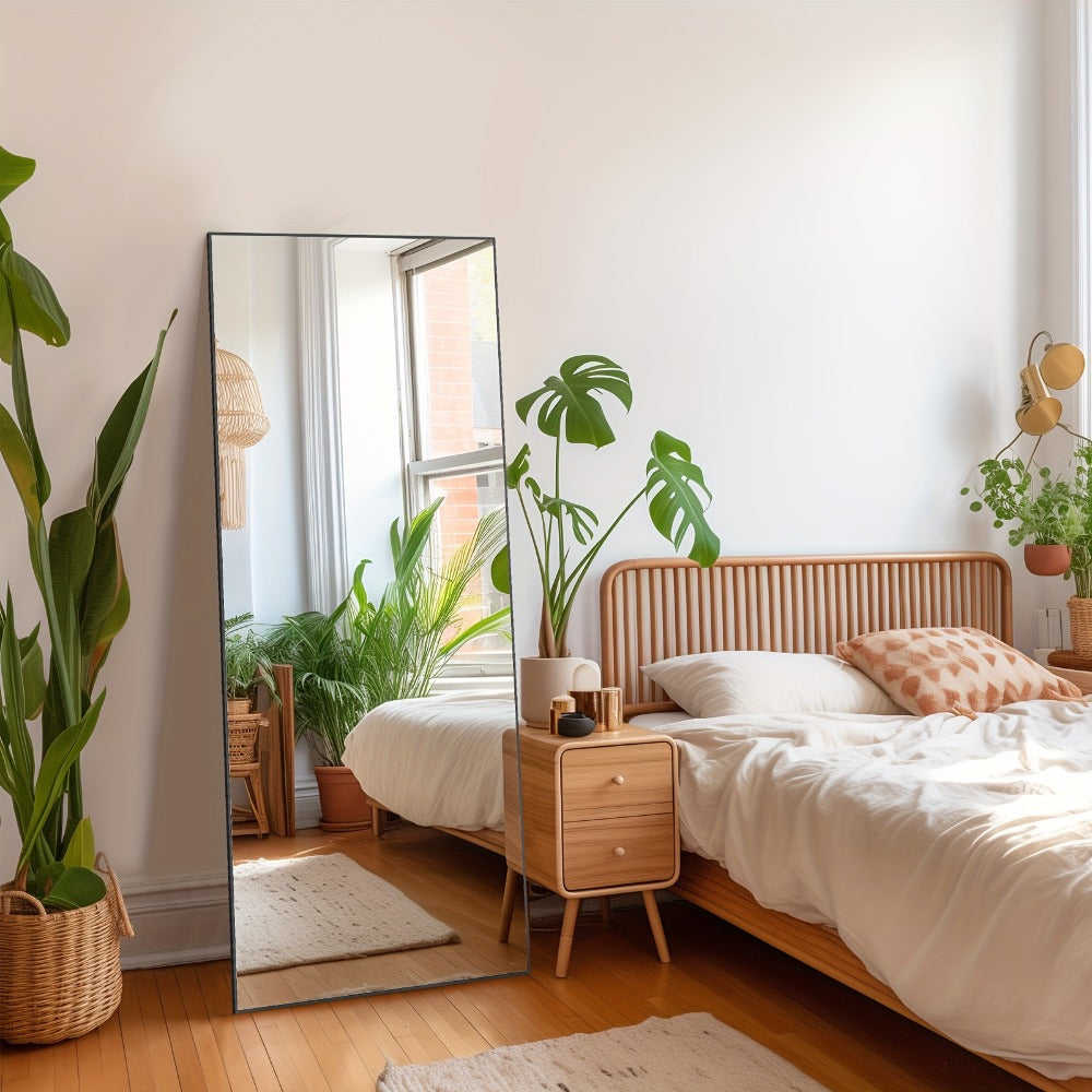 Full Length Floor Mirror with Stand – Arched & Rectangular Full Body Mirror, Aluminum Alloy Frame, Shatter-Proof Nano Glass, Bedroom Living Room Cloakroom Wall Leaning Mirror