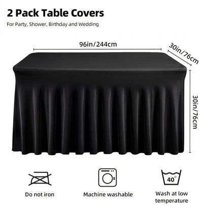 Pleated Rectangle Table Skirts in Black or White with One-, Two- or Four-Piece and Four-Foot Options