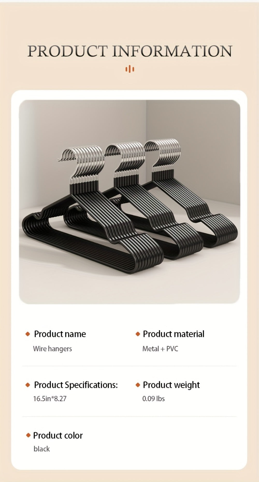 High-Manganese-Steel Clothes Hangers in 30, 50 or 100-Piece Black Packs with Coated Shoulder and Lower Bars
