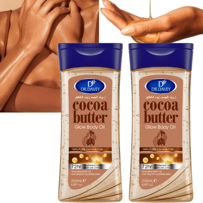 Cocoa Butter Body Oil, Two-Piece Set of 200ml Flip-Top Bottles with Coordinated Brown Labels