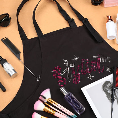 Two-Piece Rhinestone Barber Apron Set with Three Pockets for Hair Stylists, Barbers and Salon Work