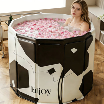 Foldable Soaking Tub for Adults – Portable Full Body Bath Barrel with Non-Slip Base, Collapsible Hot & Cold Soak Tub for Home Travel Small Spaces, Space-Saving Bathroom Accessory