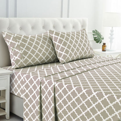 Bed Sheet Set Brushed Polyester in 3- or 4-Piece Configuration with Six Sizes and Eight Colors