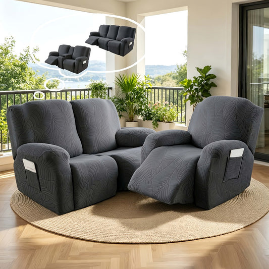 Sofa Cover Big-Leaf Jacquard High-Stretch Recliner Slipcover for 1, 2 or 3 Seats and Console Loveseats