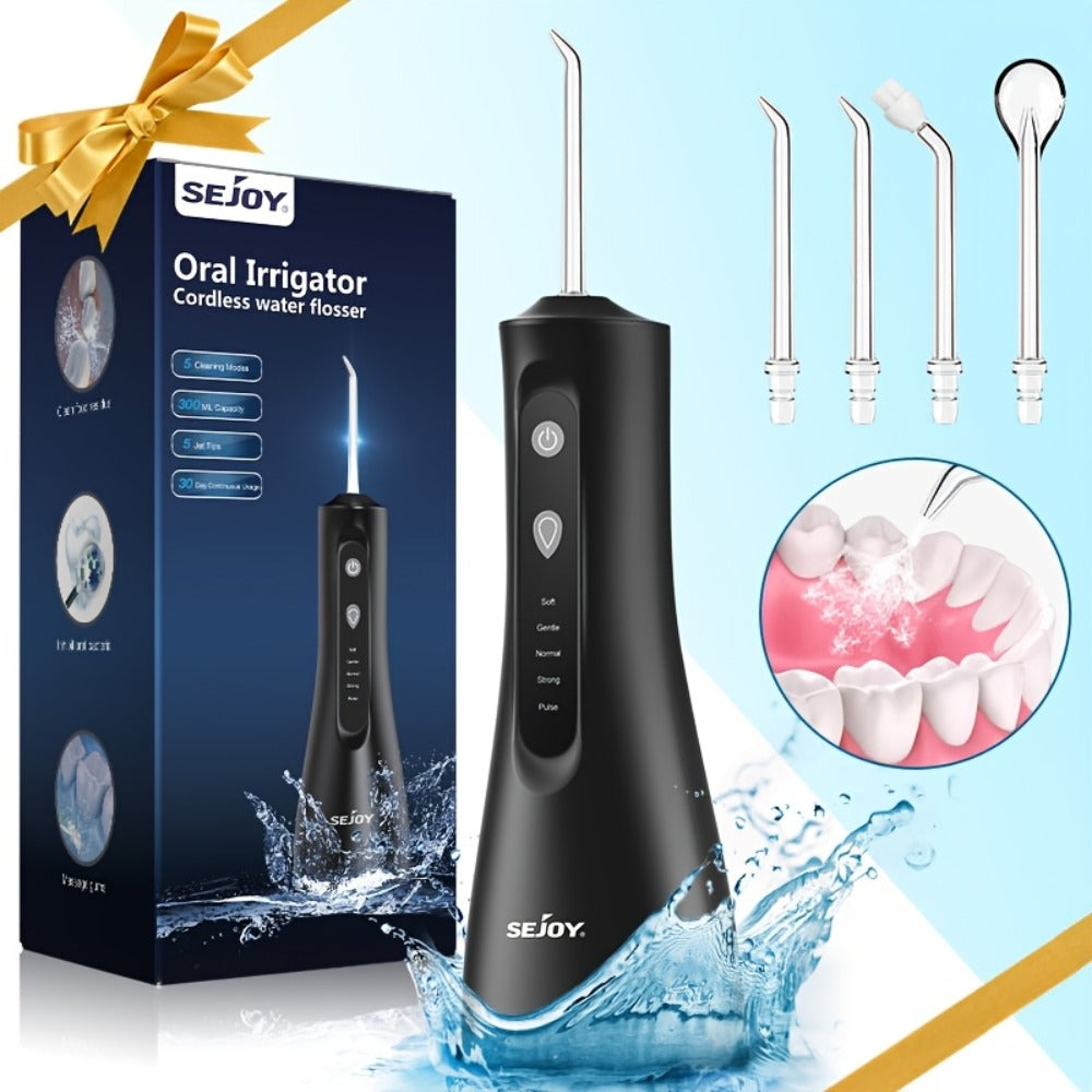 Water Flosser Cordless Five-Mode Design with Five Jet Tips, 1800mAh Battery and Pink or Black Options