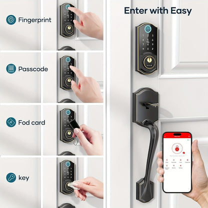 Smart Door Lock SMONET Fingerprint Keypad Bluetooth Deadbolt Handle Set in Bronze Black or Silver