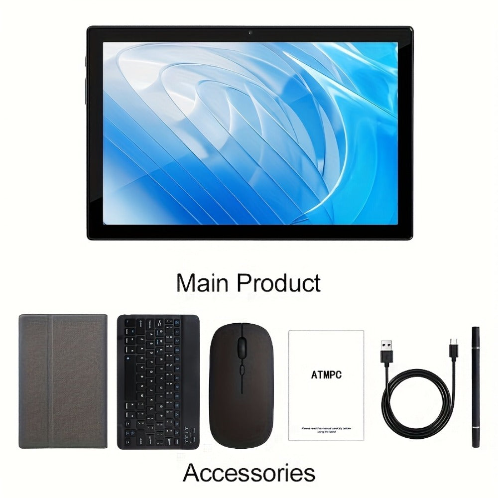 2-in-1 Tablet 10.1 Inch Android 14 12GB RAM 128GB ROM Octa-Core 5G WiFi 6 GMS Certified IPS 1280x800 Display with Keyboard Mouse Case Stylus USB OTG Dual Camera Portable Tablet PC Silver