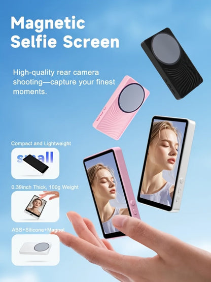 Magnetic Selfie Monitor Screen for Vlogging & Live Streaming, Rear-Facing Main Camera Display for iPhone & Android