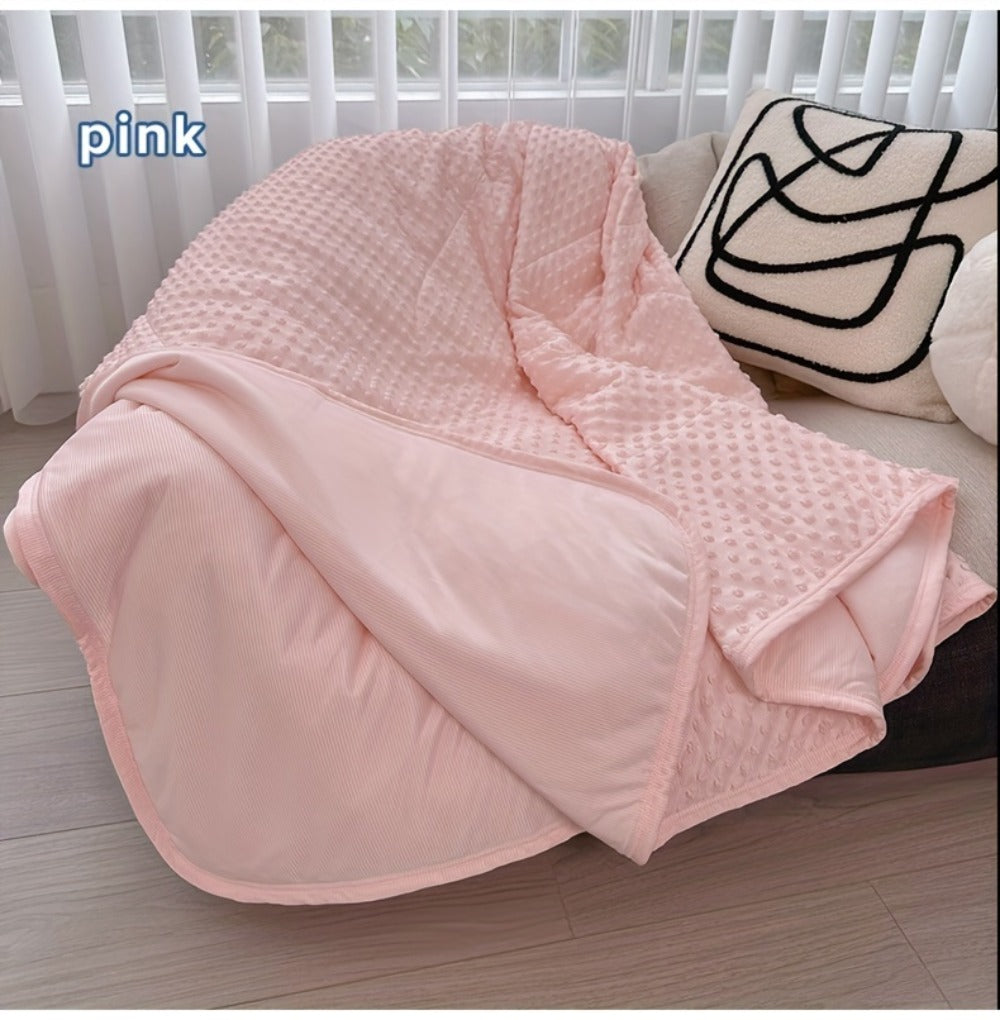 Lightweight Polyester Summer Blanket with Embossed Stripe Design in 15 Color and Size Options for Bed or Travel