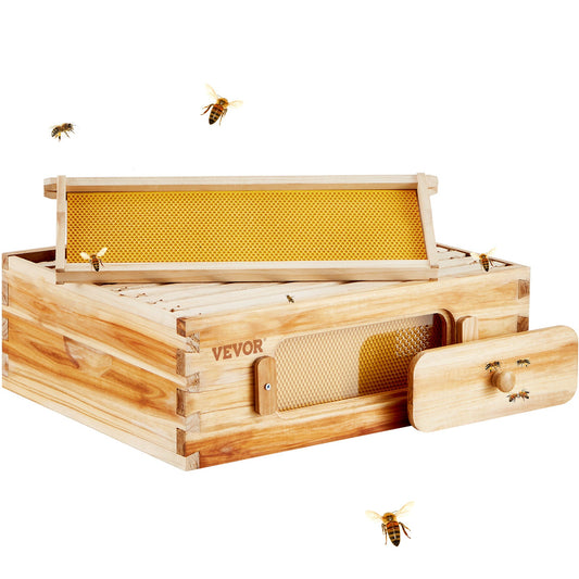 Beehive Kit 10 Frame Cedar Wood Bee Hive with Transparent Windows & Beeswax Coating