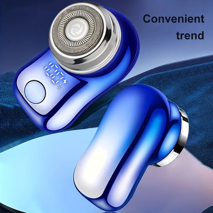 Compact Black Dual-Ring Rotary Electric Razor with Digital Battery Display, USB Cable and Travel-Size Body