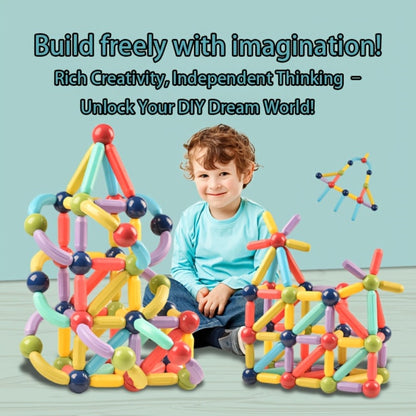 62-Piece Magnetic Stick and Ball Building Set with Multicolor Curved Rods and Round Connectors