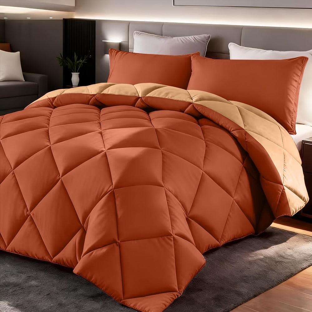 Comforter Set 2-3 Piece Rhombus Grid Luxury - Soft Lightweight Breathable Oversized Bedding Set with Pillowcases, All Season Twin Queen King, 24 Colors Available