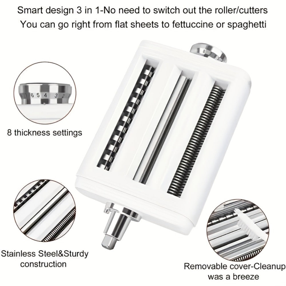 Pasta Maker Attachment for Stand Mixer – 3-in-1 Stainless Steel Noodle Making Kit for Homemade Spaghetti & Fettuccine, Durable & Easy to Use, Compatible with Most Stand Mixers