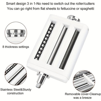 Pasta Maker Attachment for Stand Mixer – 3-in-1 Stainless Steel Noodle Making Kit for Homemade Spaghetti & Fettuccine, Durable & Easy to Use, Compatible with Most Stand Mixers