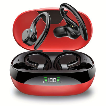 Sports Earhook TWS Earbuds ENC Noise Cancellation, LED Display Charging Case Touch Controls Type-C Charging, True Wireless Earphones Compatible with Mobile Phones for Running Gym Workout