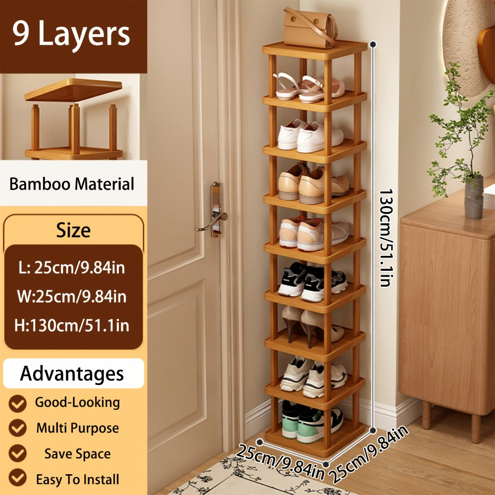 Bamboo Shoe Rack Multi-Tier Freestanding Shoe Organizer Wood Grain Space Saving Shoe Shelf for Entryway, Living Room, Bedroom & Dormitory – 6 or 9 Tier