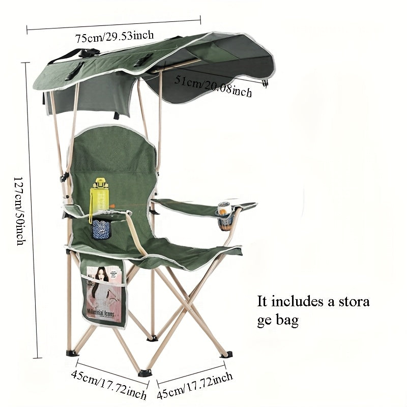 Portable Folding Camping Chair with Canopy Sun Shade 600D Oxford Fabric Outdoor Chair for Camping Beach Picnic Fishing Sports Lightweight Foldable Seat