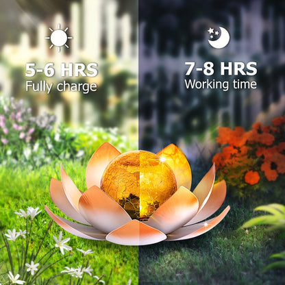 Solar Garden Lights 2-Pack Lotus Stakes with Cracked Glass Globes, Iron Frame and IPX4 Rating