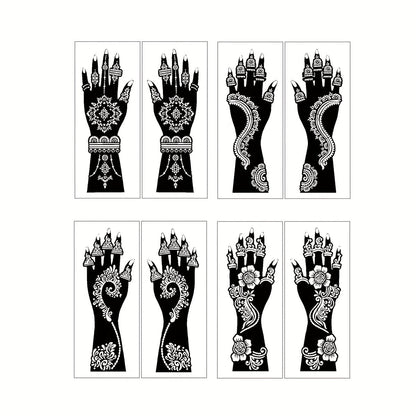 Eight-Piece Hand-Length Tattoo Stencil Set with Floral Patterns for Hands and Forearms in SM010 or SM011