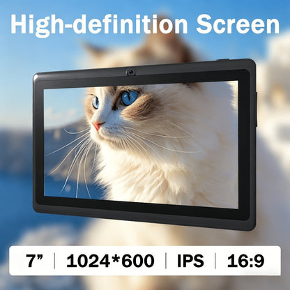7 Inch Android 12 Tablet, 4GB RAM 32GB ROM, Quad-Core IPS HD Display, 4000mAh Battery, 2MP+5MP Dual Camera, Type-C Charging – Compact Portable Tablet for Kids & Adults, Black
