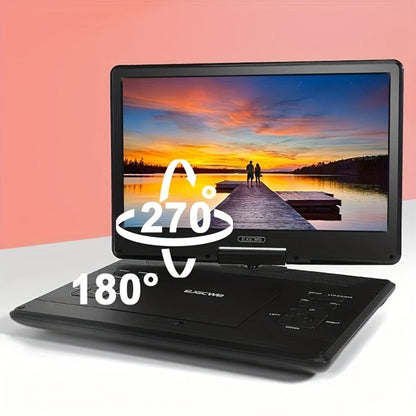 Portable DVD Player 14.1 Inch HD Screen, AV IN/OUT Sync TV & Projector, 270° Rotating Screen, Region Free, USB SD Card, Remote Control, 6-Hour Battery, Dual Speakers for Car Home Travel