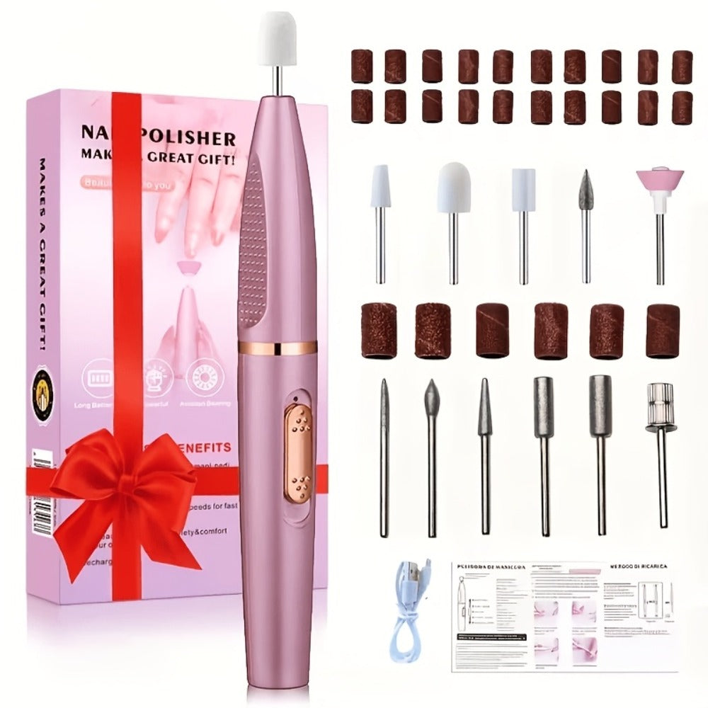 Portable 20000 RPM Electric Nail Drill Kit with 11 Interchangeable Bits, USB Charging and Two Color Options