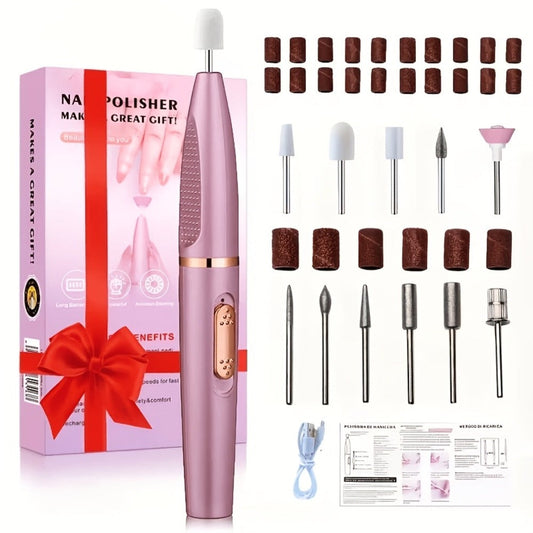 Nail Drill Kit 20000 RPM Variable Speed 11 Interchangeable Bits Electric Nail Grinder Portable Lightweight for Acrylic Gel Nails Pedicure Polishing Removal Salon Home Use Red Rose Gold