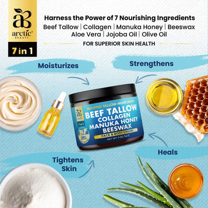 Whipped Beef Tallow-Labeled Face and Body Cream with Honey, Jojoba Oil, Collagen and Aloe Vera