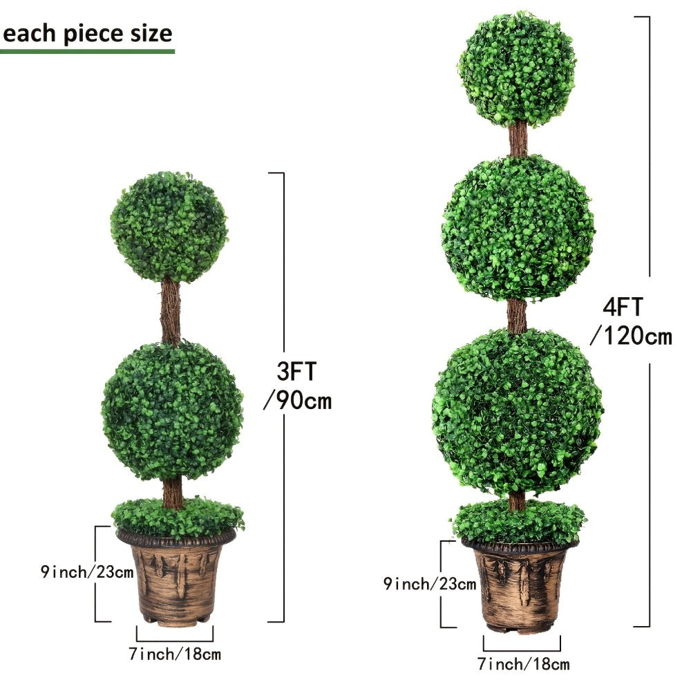 Two-Piece Artificial Boxwood Topiary Tree Set in 3-Foot Two-Ball or 4-Foot Three-Ball Designs