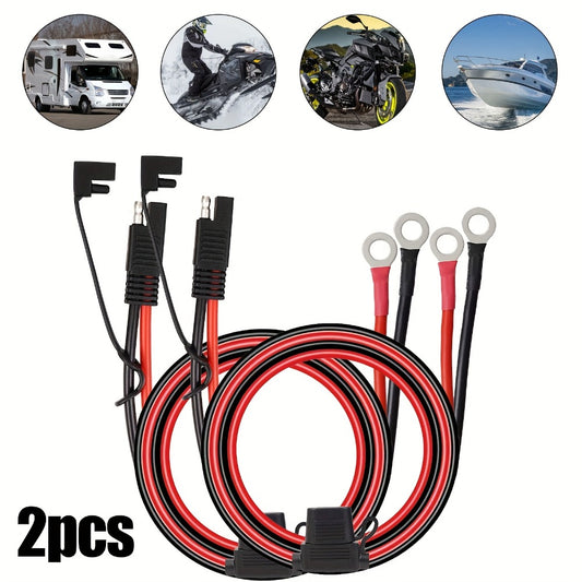 SAE Battery Cable Extension Wire 2pcs – SAE to O-Ring Terminal Connector Harness with 10A Fuse for Motorcycle, Car, ATV, Tractor & Riding Mower Battery Charging & Power Access