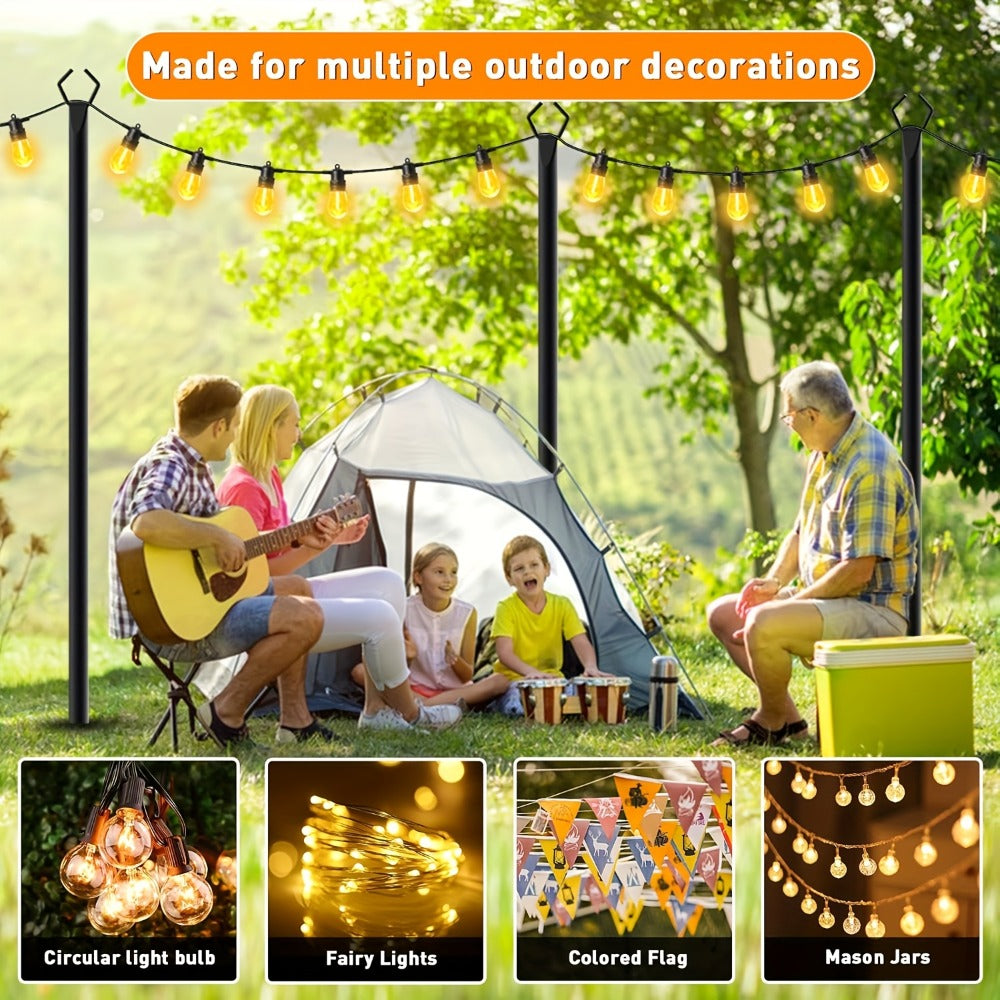 Four-Pack 11.1-Foot Outdoor String Light Poles with Forked Metal Bases for Patios and Events