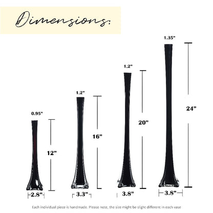 Eiffel Tower Vase Pack of 12 – Tall Glass Flower Vases for Wedding Centerpiece, Event Table Decor, Floral Arrangements & Party Decoration, Clear Black White, 12" 16" 20" 24" Sizes