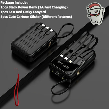 Power Bank 10000mAh Mini with Built-In Cable Set, 5W/15W/22.5W Options, Display and LED Light