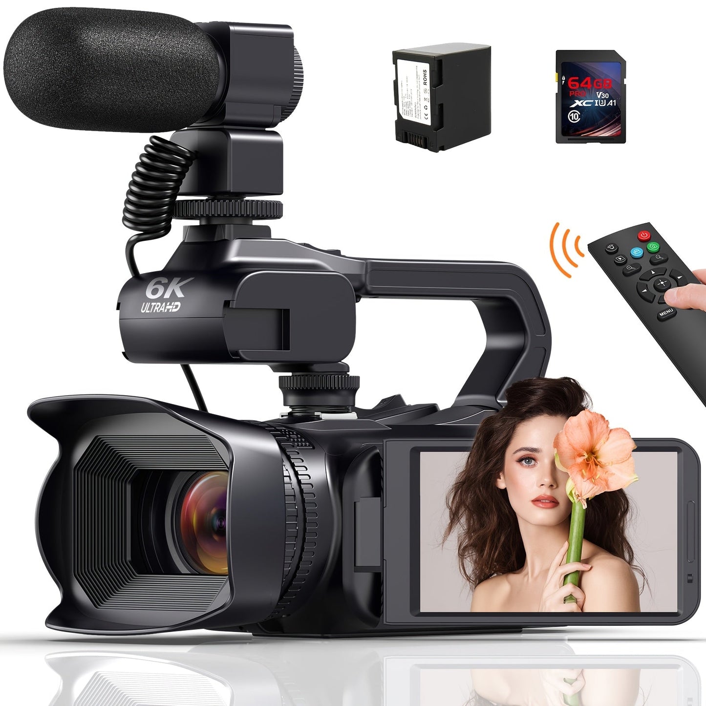 6K 64MP Video Camera Camcorder with IR Night Vision – DINGETU 18X Zoom Vlogging Camera, 4.0" Touch Screen, WiFi, 2.4G Remote, External Mic, 64GB SD Card, 4500mAh Battery, YouTube Camera