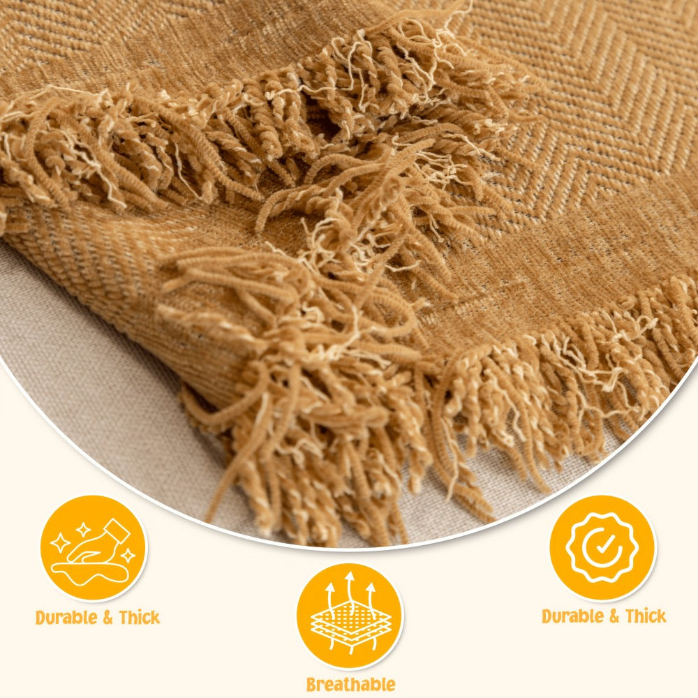 Sofa Cover Throw, Chenille Woven Fringe Slipcover in Three Colors for Three- and Four-Seat Couches